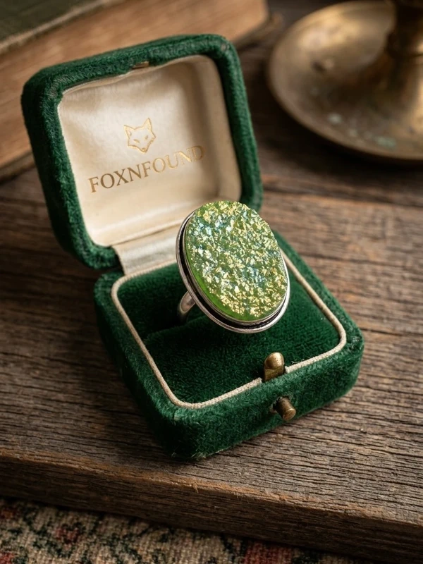 Green Titanium Druzy 925 Silver Ring Uk T