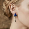 Vintage 925 Sterling Silver Unusual Design Lapis Drop Stud Earring