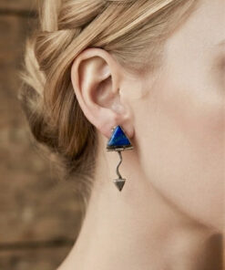 Vintage 925 Sterling Silver Unusual Design Lapis Drop Stud Earring