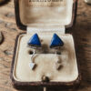 Vintage 925 Sterling Silver Unusual Design Lapis Drop Stud Earring