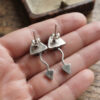 Vintage 925 Sterling Silver Unusual Design Lapis Drop Stud Earring