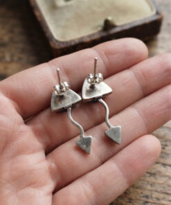 Vintage 925 Sterling Silver Unusual Design Lapis Drop Stud Earring