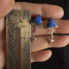 Vintage 925 Sterling Silver Unusual Design Lapis Drop Stud Earring