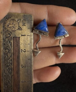 Vintage 925 Sterling Silver Unusual Design Lapis Drop Stud Earring