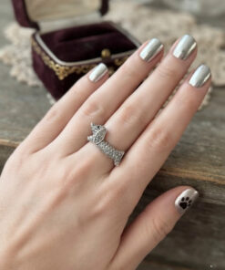 S925 Oeelin Mark Sterling Silver Cz Paving Cute Dog sausage dog dachshund ring UK Size O