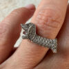 S925 Oeelin Mark Sterling Silver Cz Paving Cute Dog sausage dog dachshund ring UK Size O