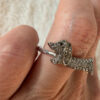 S925 Oeelin Mark Sterling Silver Cz Paving Cute Dog sausage dog dachshund ring UK Size O