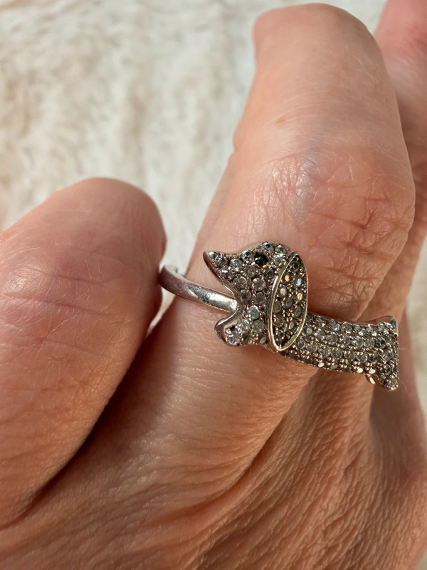S925 Oeelin Mark Sterling Silver Cz Paving Cute Dog sausage dog dachshund ring UK Size O