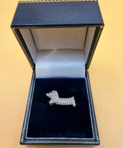 S925 Oeelin Mark Sterling Silver Cz Paving Cute Dog sausage dog dachshund ring UK Size O