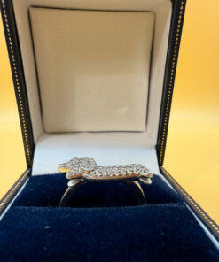 S925 Oeelin Mark Sterling Silver Cz Paving Cute Dog sausage dog dachshund ring UK Size O