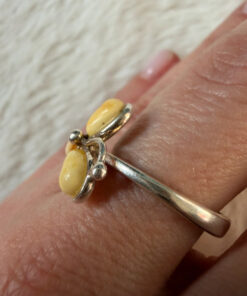 925 Sterling Silver Three Egg Yolk Amber Ring -UK Size R, US 9¼ (9.25)