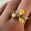 925 Sterling Silver Three Egg Yolk Amber Ring -UK Size R, US 9¼ (9.25)