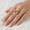 925 Sterling Silver Three Egg Yolk Amber Ring -UK Size R, US 9¼ (9.25)