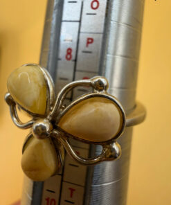 925 Sterling Silver Three Egg Yolk Amber Ring -UK Size R, US 9¼ (9.25)