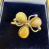 925 Sterling Silver Three Egg Yolk Amber Ring -UK Size R, US 9¼ (9.25)