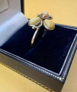 925 Sterling Silver Three Egg Yolk Amber Ring -UK Size R, US 9¼ (9.25)
