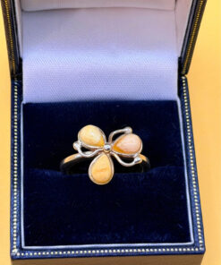 925 Sterling Silver Three Egg Yolk Amber Ring -UK Size R, US 9¼ (9.25)