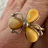 925 Sterling Silver Three Egg Yolk Amber Ring -UK Size R, US 9¼ (9.25)