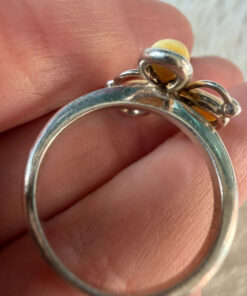 925 Sterling Silver Three Egg Yolk Amber Ring -UK Size R, US 9¼ (9.25)