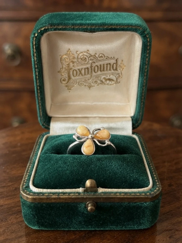 925 Sterling Silver Three Egg Yolk Amber Ring -UK Size R, US 9¼ (9.25)