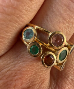 Unique Gold on Sterling Silver Sapphire Emerald Amethyst Garnet Ring – UK Size R / US Size 8.75