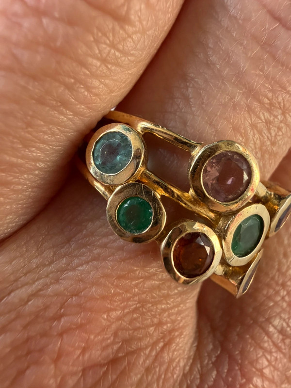 Unique Gold on Sterling Silver Sapphire Emerald Amethyst Garnet Ring – UK Size R / US Size 8.75