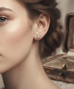 925 Sterling Silver Synthetic Opal Stud Earrings
