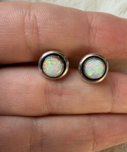 925 Sterling Silver Synthetic Opal Stud Earrings