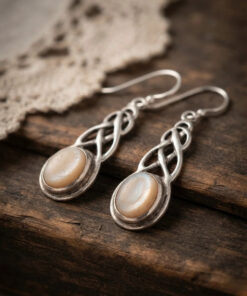 SG925 Sterling Silver Celtic Pink Shell Drop Earrings