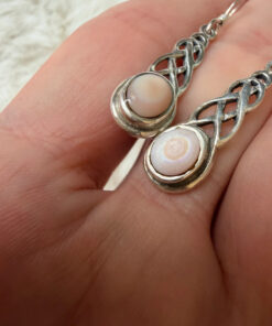 SG925 Sterling Silver Celtic Pink Shell Drop Earrings