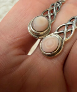 SG925 Sterling Silver Celtic Pink Shell Drop Earrings