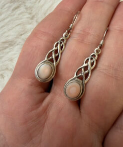 SG925 Sterling Silver Celtic Pink Shell Drop Earrings