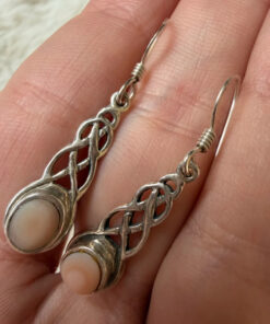 SG925 Sterling Silver Celtic Pink Shell Drop Earrings