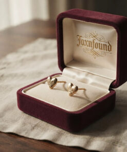 925 Italy Dyadema Mark Gold On Sterling Silver Heart Stud Earrings