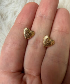 925 Italy Dyadema Mark Gold On Sterling Silver Heart Stud Earrings