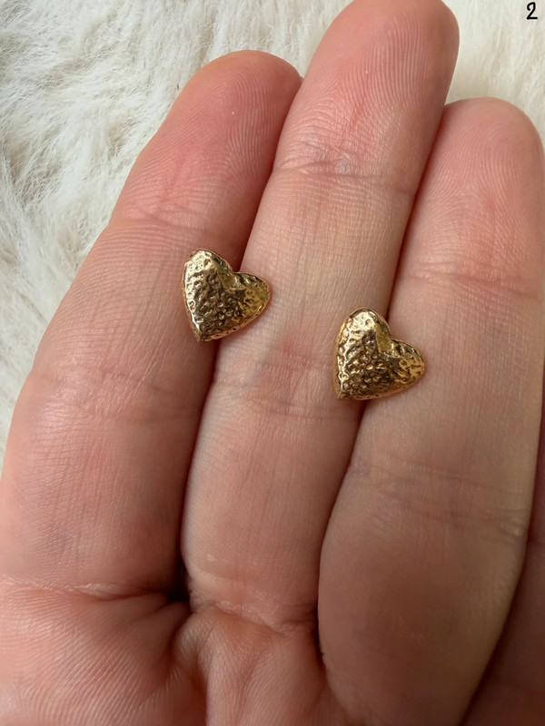 925 Italy Dyadema Mark Gold On Sterling Silver Heart Stud Earrings
