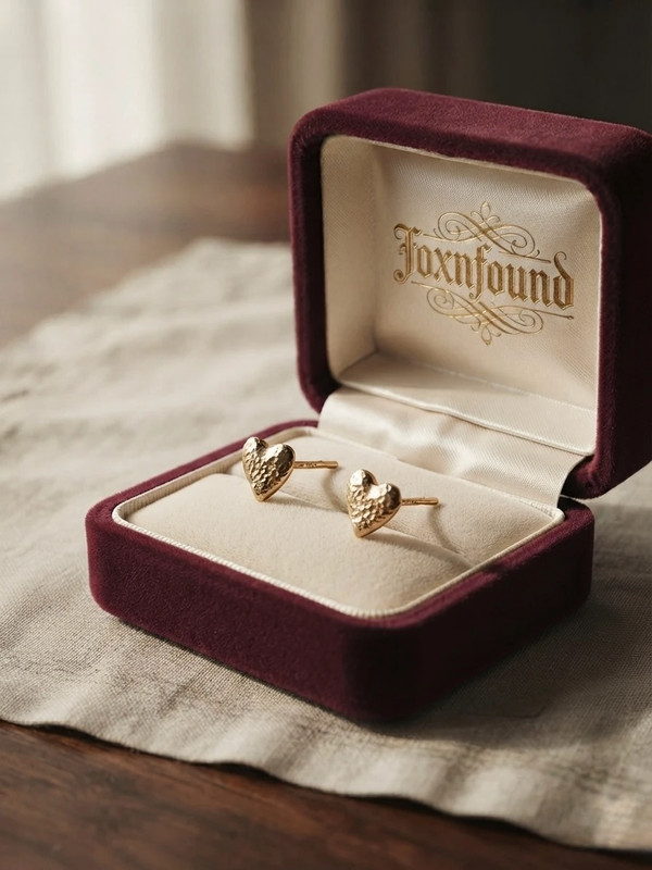 925 Italy Dyadema Mark Gold On Sterling Silver Heart Stud Earrings