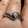 UK Size N1/2 Sterling Silver Tested Clear & Black Diamonds Ring -1