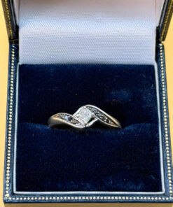 UK Size N1/2 Sterling Silver Tested Clear & Black Diamonds Ring -1