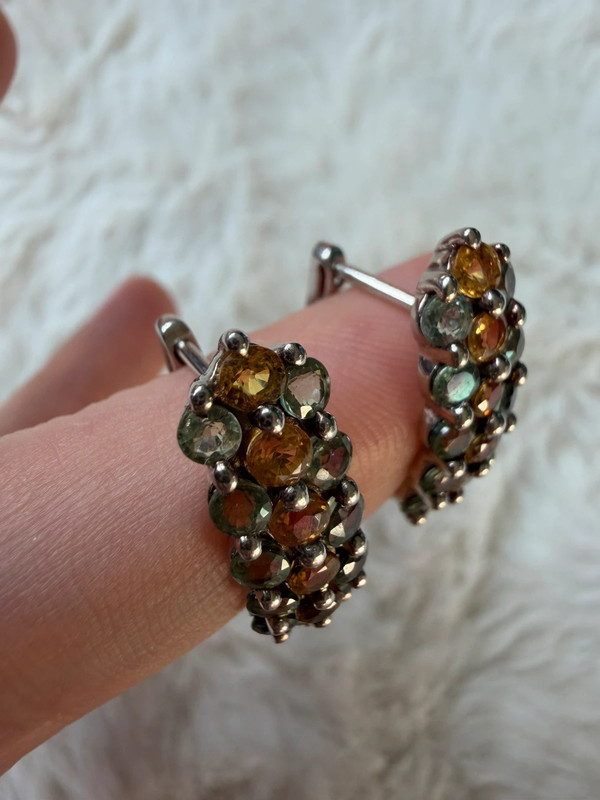 925 Sterling Silver Hoop Earrings with Rare Blue and Yellow Sapphire Pavé Setting