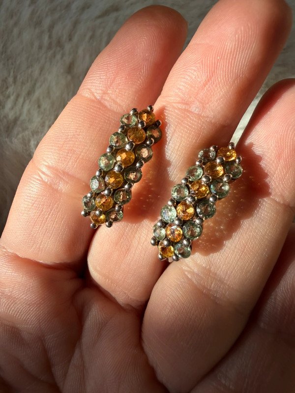 925 Sterling Silver Hoop Earrings with Rare Blue and Yellow Sapphire Pavé Setting