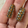 925 Sterling Silver Hoop Earrings with Rare Blue and Yellow Sapphire Pavé Setting