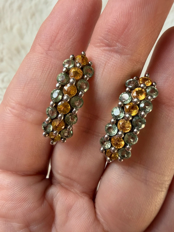 925 Sterling Silver Hoop Earrings with Rare Blue and Yellow Sapphire Pavé Setting