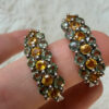 925 Sterling Silver Hoop Earrings with Rare Blue and Yellow Sapphire Pavé Setting