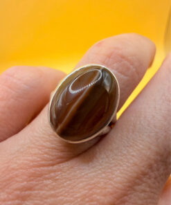 Natural Brown Agate Ring 925 Sterling Silver Ring Uk K