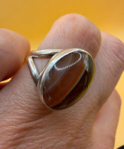 Natural Brown Agate Ring 925 Sterling Silver Ring Uk K