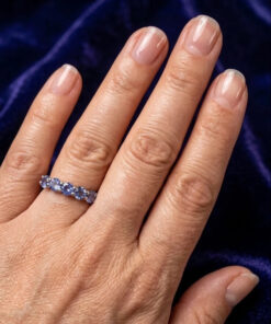 Vintage Sterling Silver Five Tanzanites Ring -UK Size P