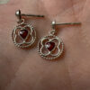 Vintage Sterling Silver heart Garnet 4 Leaf Clove Drop Earrings