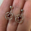 Vintage Sterling Silver heart Garnet 4 Leaf Clove Drop Earrings