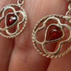 Vintage Sterling Silver heart Garnet 4 Leaf Clove Drop Earrings